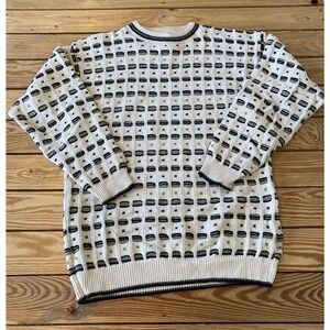 Vintage Northcrest Knit Patterned Sweater Size Medium Men’s White